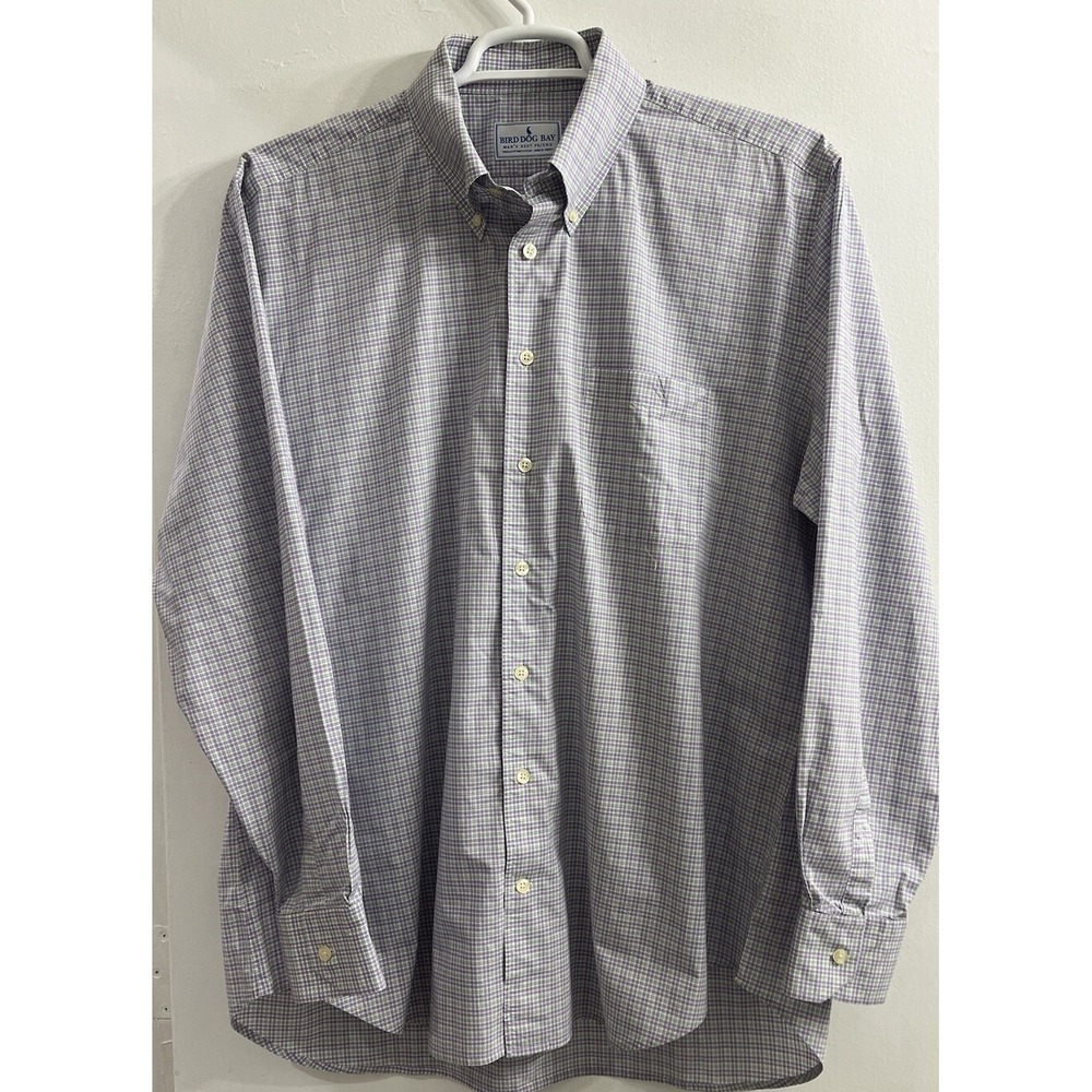 Bird Dog Bay Mens XL Cotton Plaid Button Down Shirt Purple Green Preppy